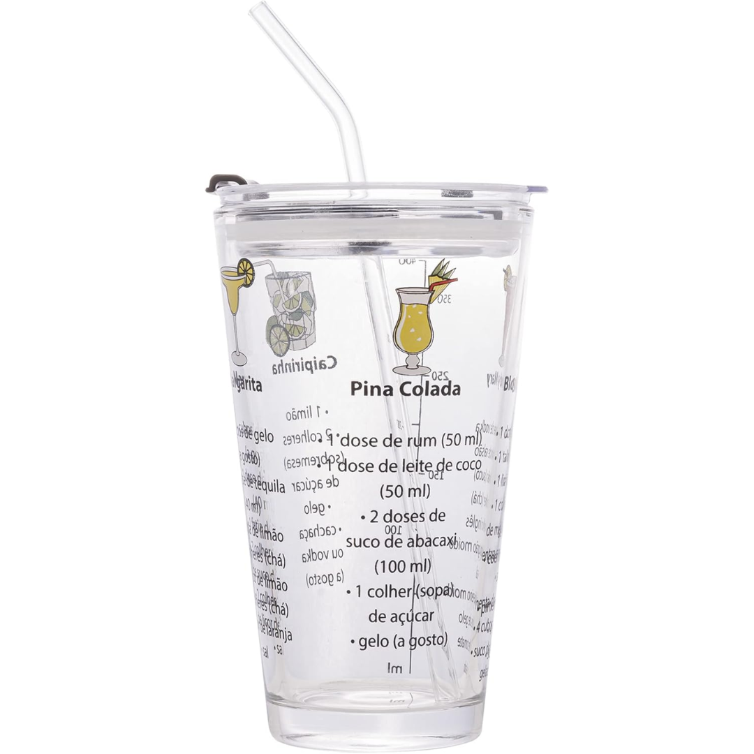 Copo de Drink de Vidro com Canudo 450ml - Lyor