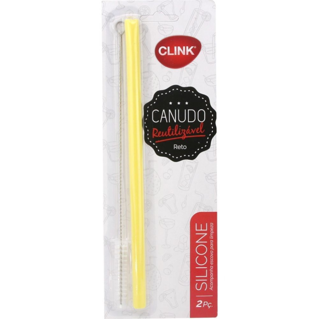 Canudo de Silicone Reto Longo Reutilizável + Escova Higiênica
