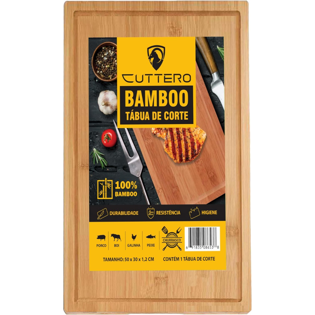 Tábua de Corte Retangular de Bambu 50cm x 30cm - Cuttero
