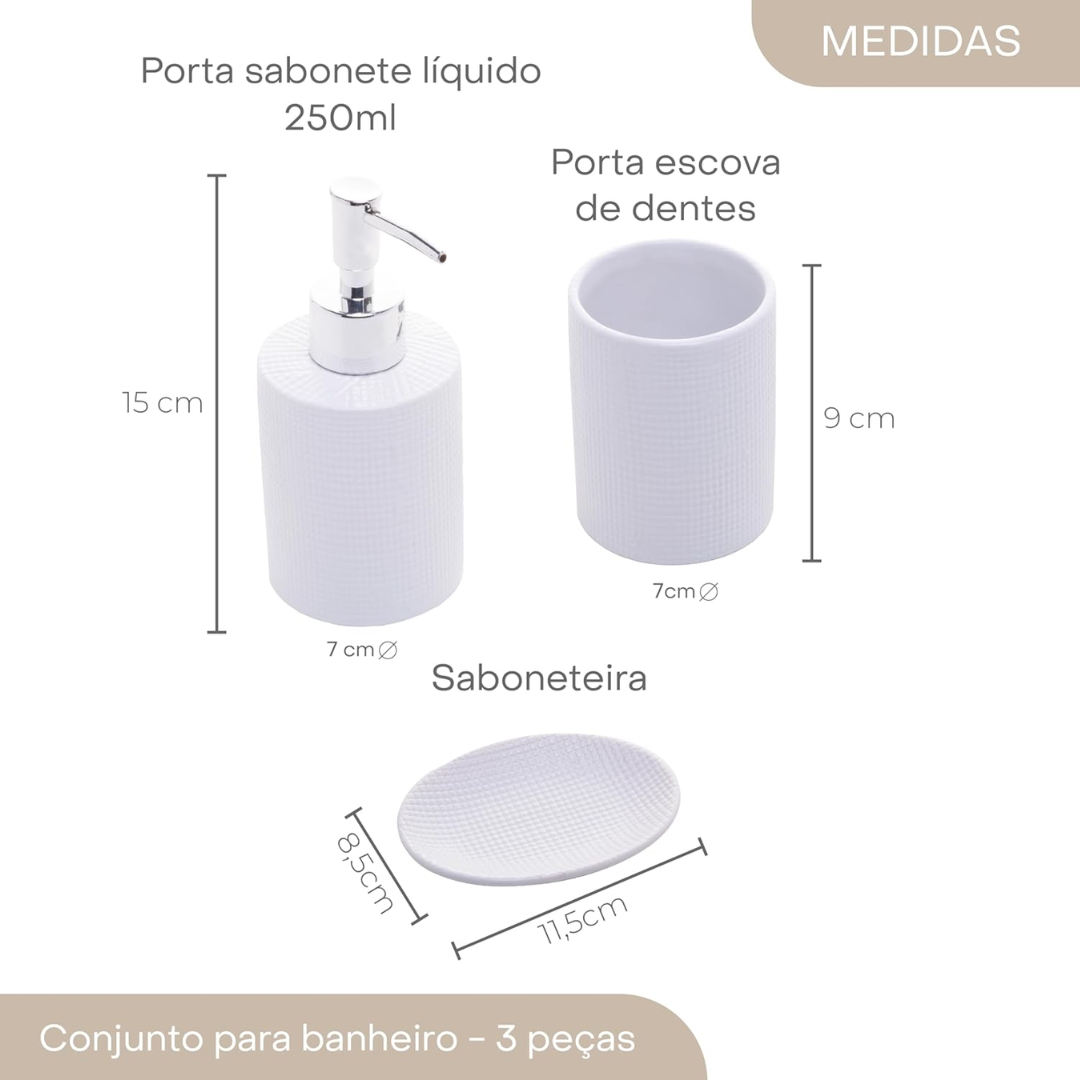 Conjunto 3 Peças para Banheiro de Cerâmica Lille Branco - Lyor