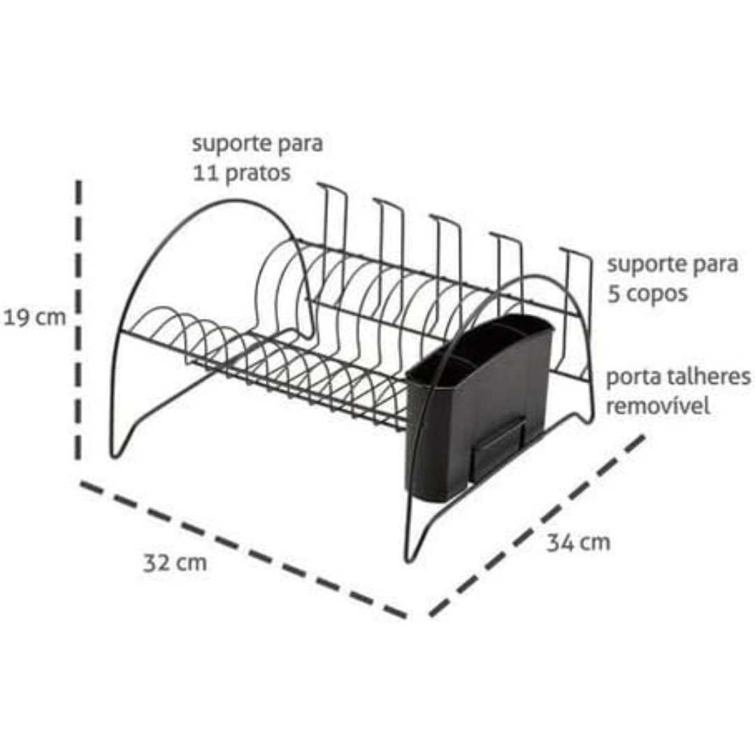 Escorredor Fan com Porta Copos Black - Arthi
