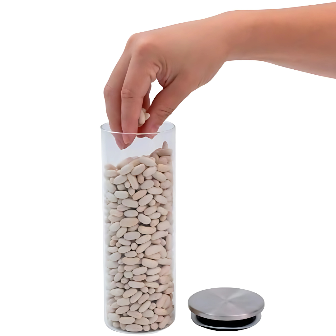 Pote 550ML de Vidro com Tampa de Inox Circular para Mantimento - Oikos