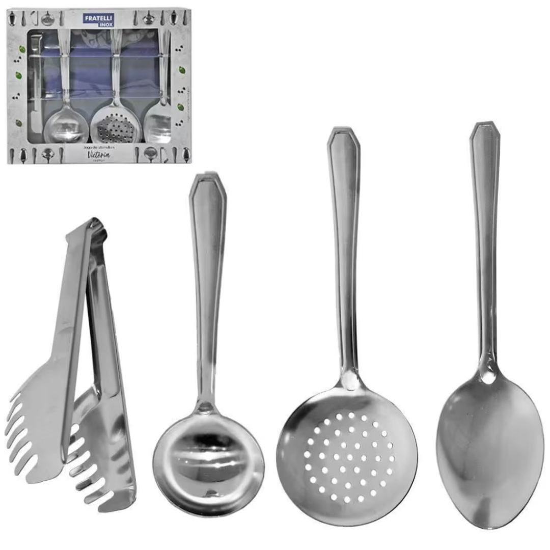 Jogo de Utensílios Inox Victoria 4 Peças - Fratelli
