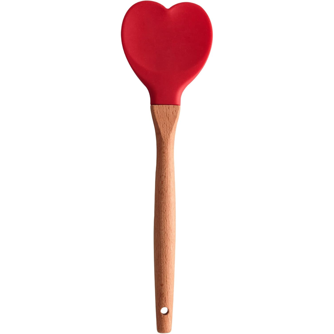 Colher de Silicone com Cabo de Bambu Heart Vermelho - Lyor