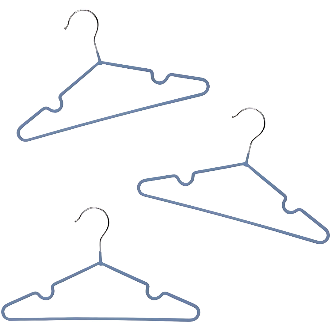 Kit 3 Cabides Infantis de Metal e PVC Mini Finesse Azul - Oikos