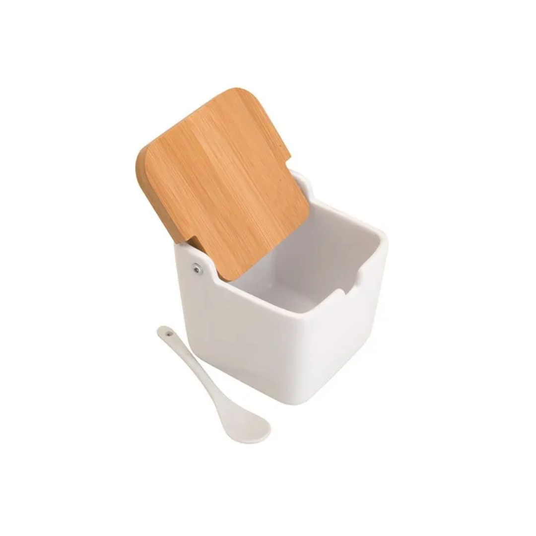 Saleiro de Mesa de Cerâmica com Tampa de Bambu Bianco - Lyor