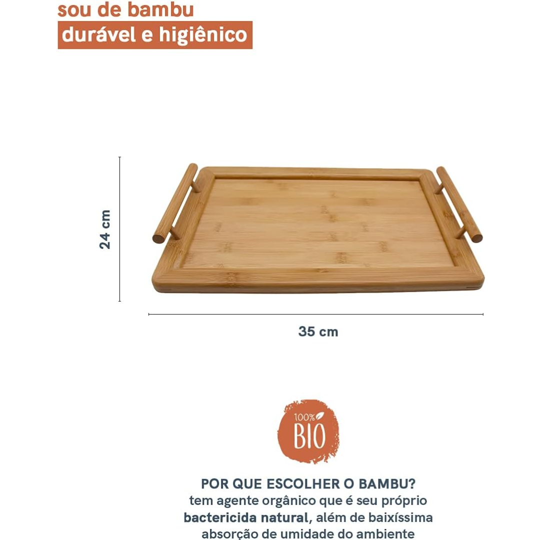 Bandeja de Bambu com Alças Retangular - Oikos