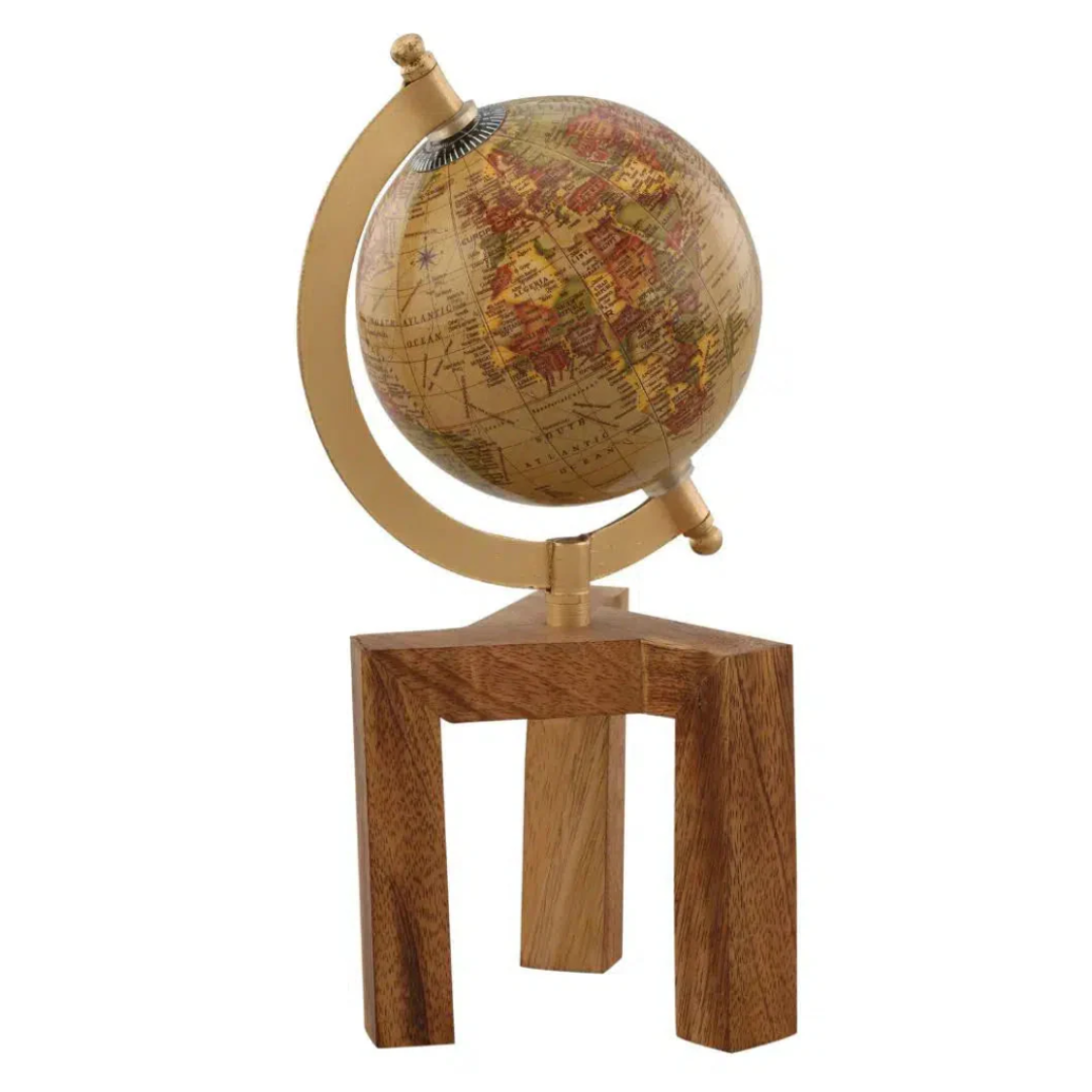 Globo Plástico Base Tripé Madeira 9x10x27cm - Entrecasa