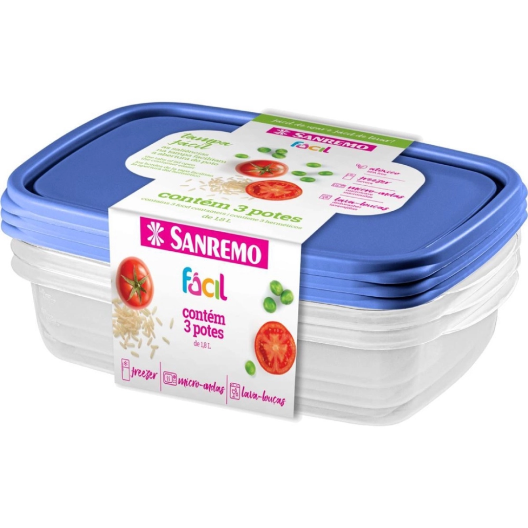 Conjunto de 3 Potes Plástico 1,8L - Sanremo