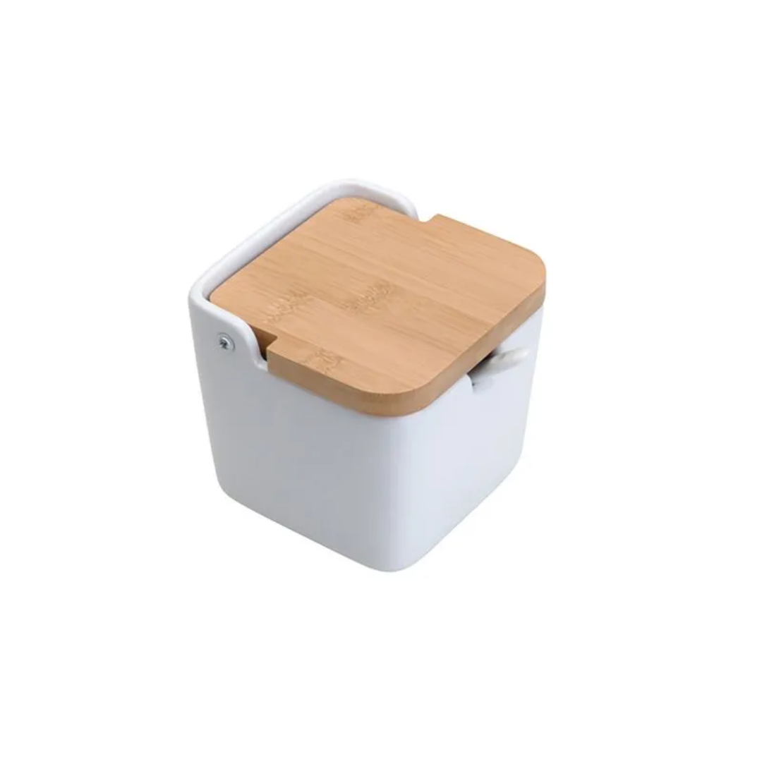 Saleiro de Mesa de Cerâmica com Tampa de Bambu Bianco - Lyor