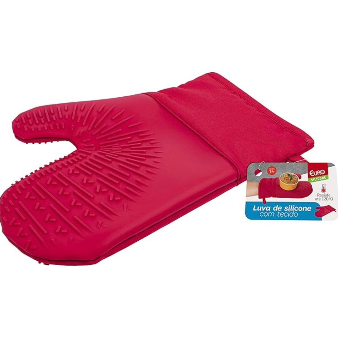 Luva de Silicone com Tecido Vermelha  - Euro Home