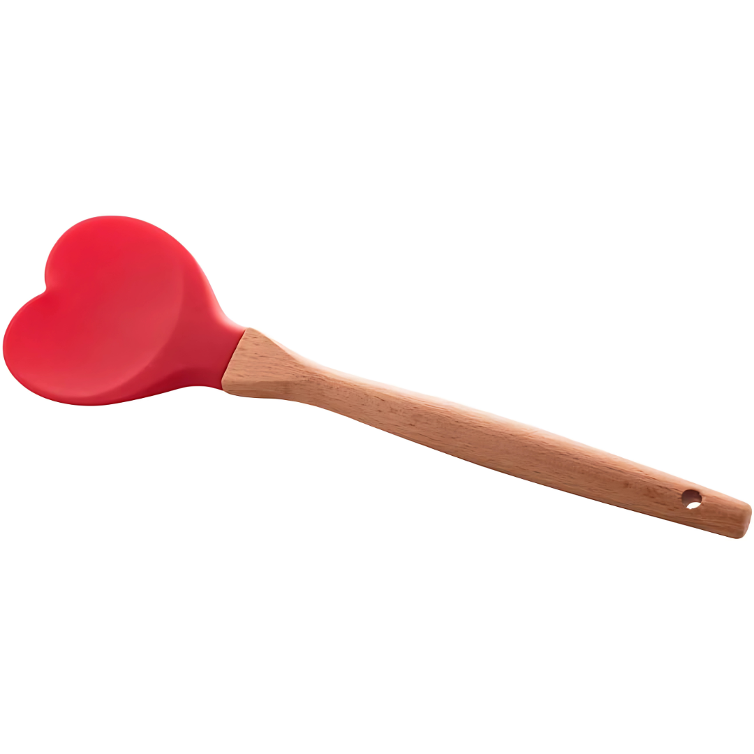 Colher de Silicone com Cabo de Bambu Heart Vermelho - Lyor