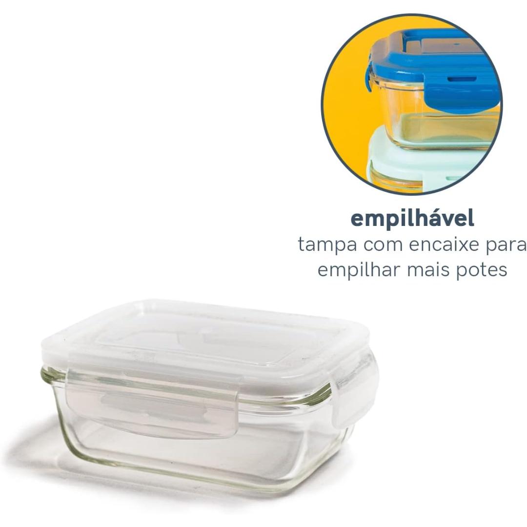 Pote 330ML de Vidro com Tampa Hermética Retangular - Oikos