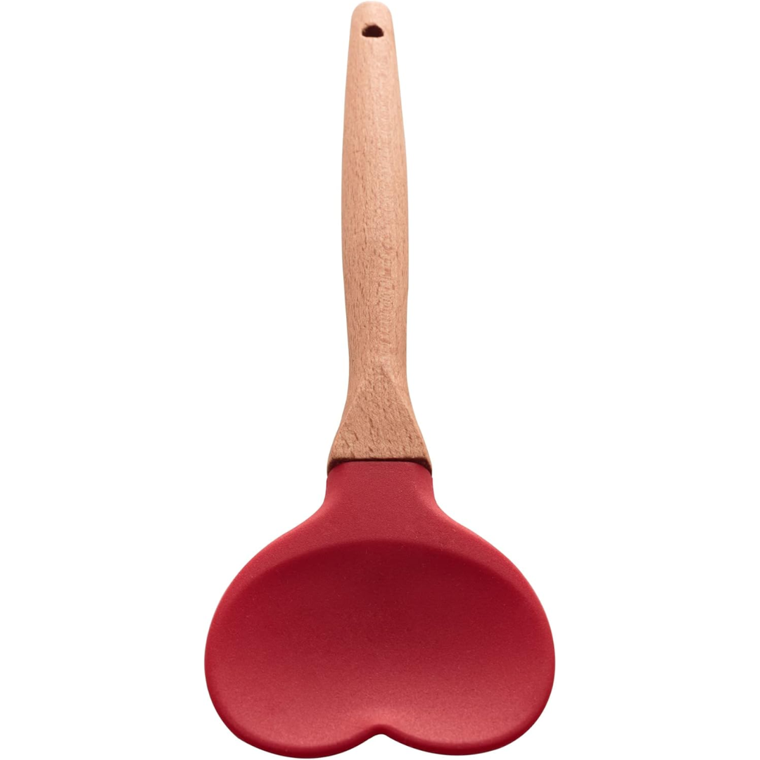 Colher de Silicone com Cabo de Bambu Heart Vermelho - Lyor