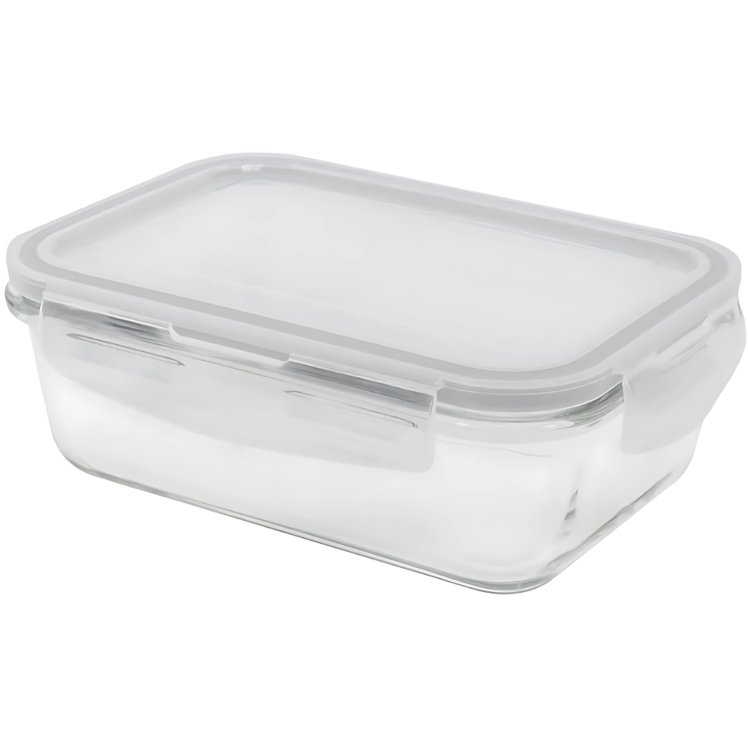 Pote 840ML de Vidro com Tampa Transparente Retangular Raso - Oikos