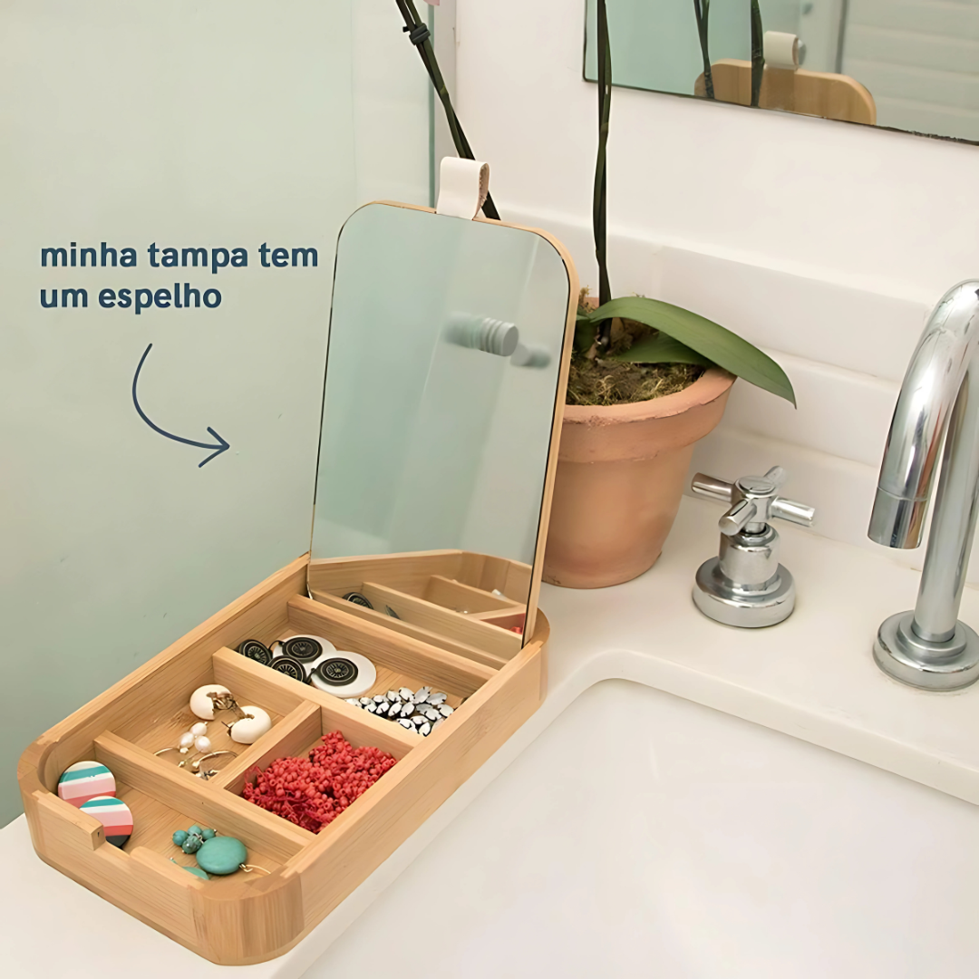 Porta Acessórios de Bambu com Espelho - Oikos