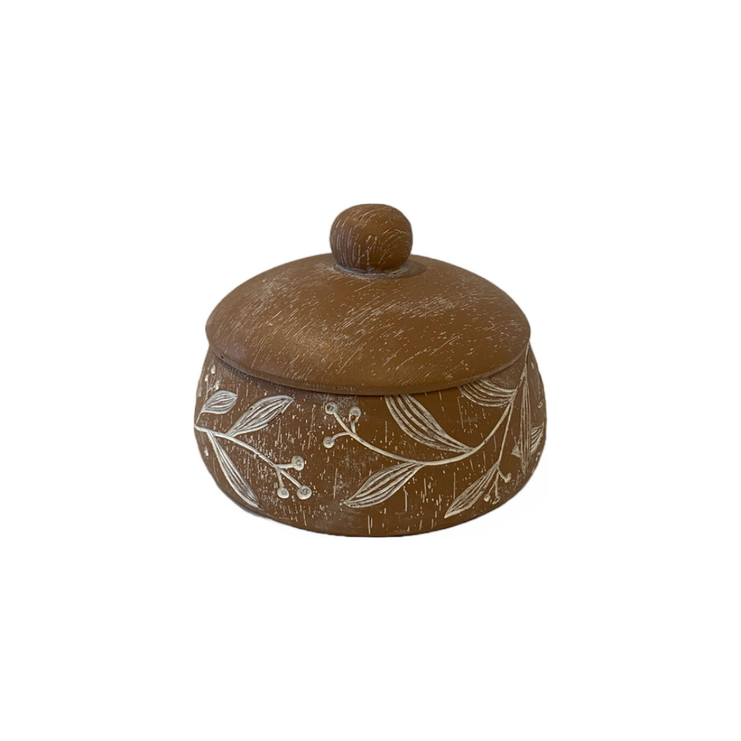 Caixa de Resina Redonda com Desenhos 11,5x11,5x7,5cm - Entrecasa