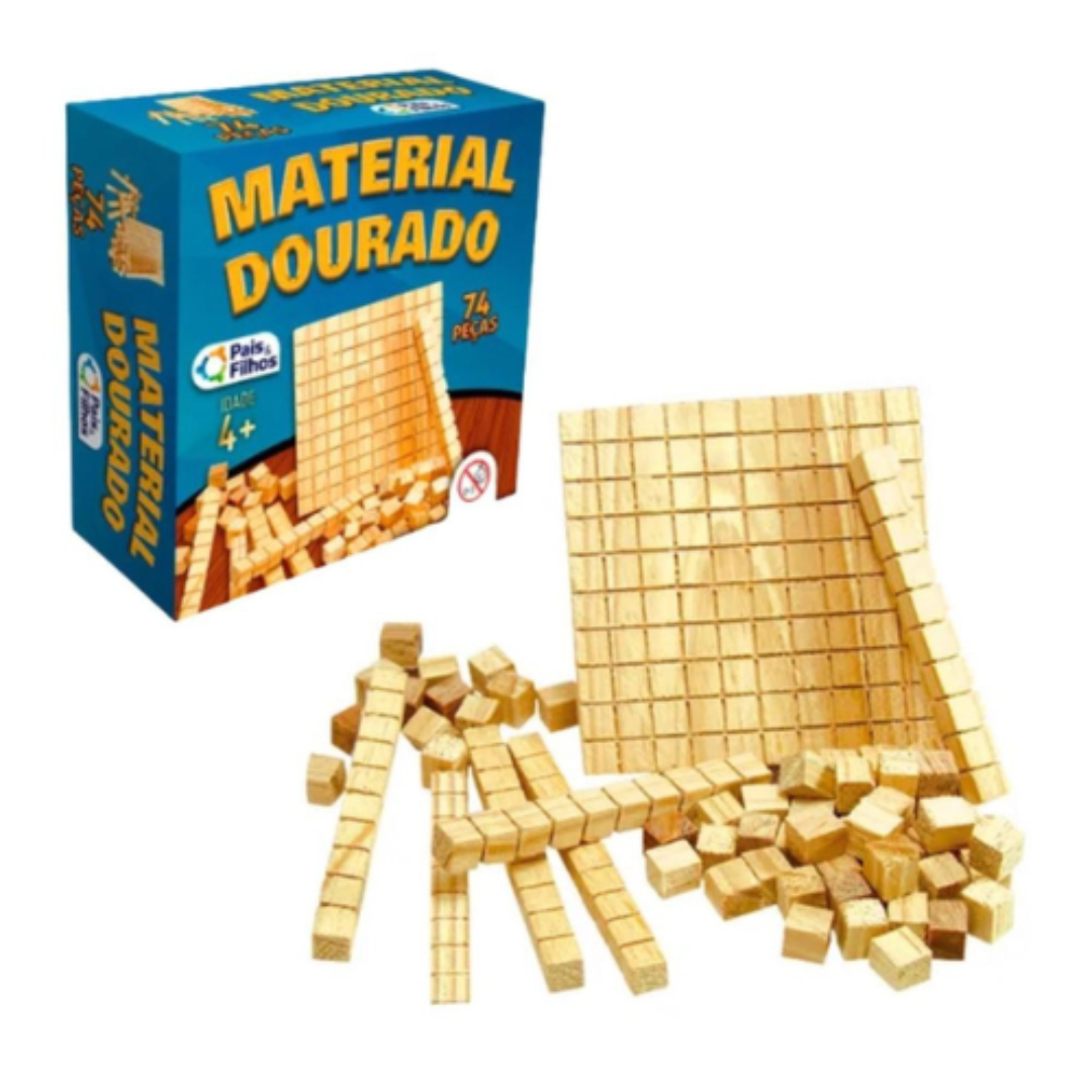 Material Dourado 74 Peças - Blocos de Madeira para Montar