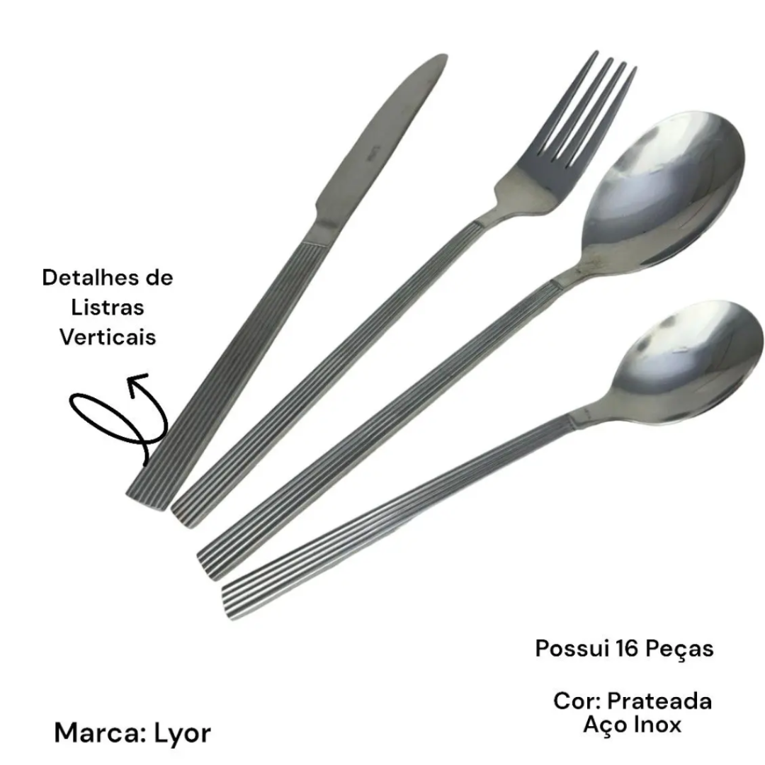 Faqueiro 16 Peças de Aço Inox Athenas - Lyor