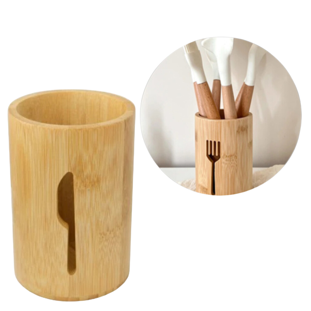 Porta Talher Escorredor de Bambu Redondo