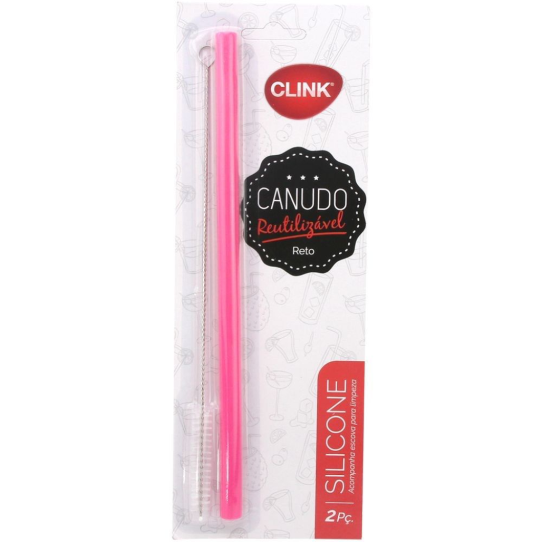 Canudo de Silicone Reto Longo Reutilizável + Escova Higiênica