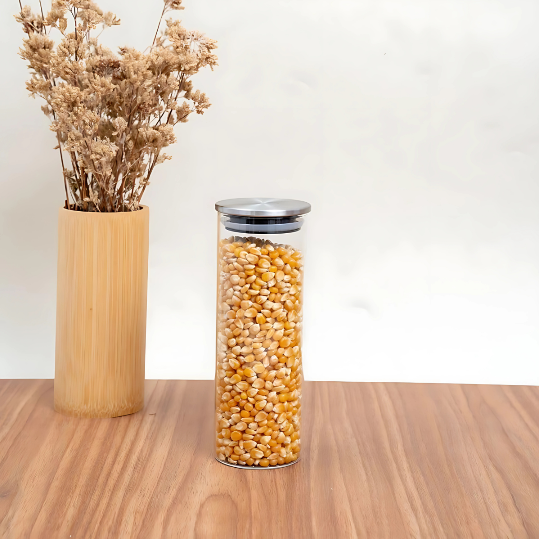 Pote 550ML de Vidro com Tampa de Inox Circular para Mantimento - Oikos