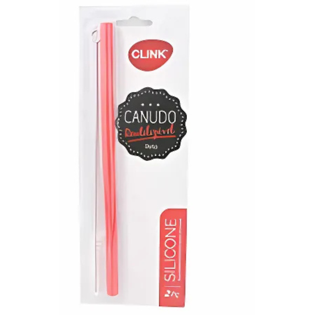 Canudo de Silicone Reto Longo Reutilizável + Escova Higiênica